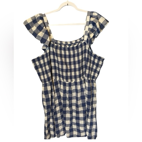 Old Navy Smocked Fit & Flare Mini Dress Plus Size 4X Flutter Sleeve Gingham Blue - Picture 2 of 15
